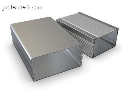 two Enclosures from aluminum sheet placed on a desk