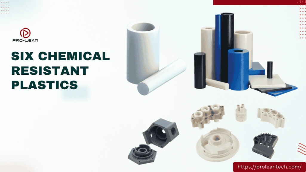 Blog’s feature image showing different chemical-resistant raw plastics and machined items.