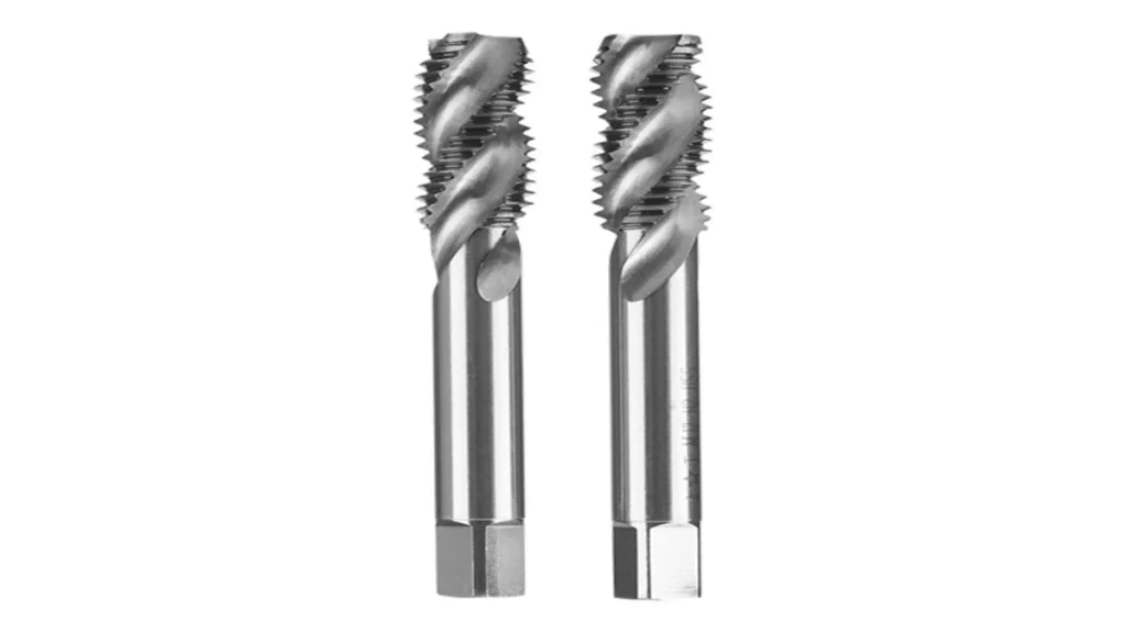 A pair of spiral fluted taps are displayed, highlighting their spiral grooves.