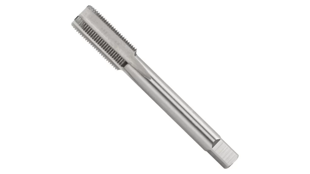 A showcase of a machine tap, displaying its threads and clear design.