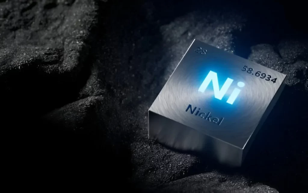The image of a Nickel alloy block with the atomic number shown.