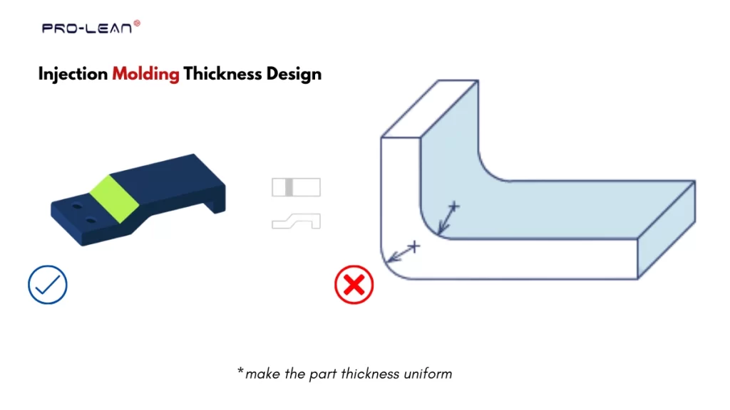 An illustration of setting a uniform wall thickness for injection molding parts