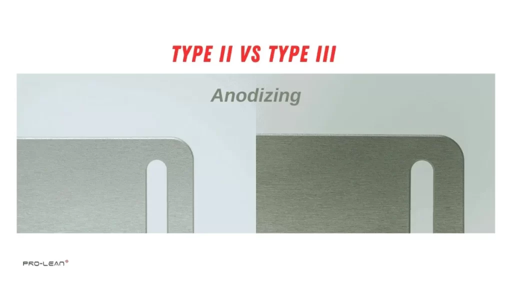 Image showing Type II and Type III anodizing side by side, with text overlaid.