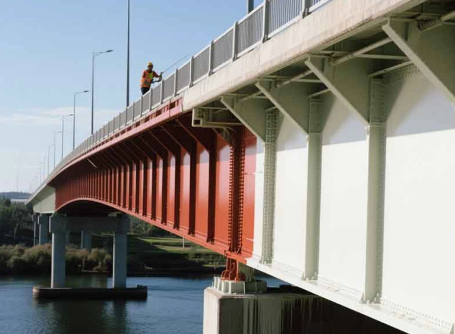 Acrylic-coated steel bridge girders in red and white 