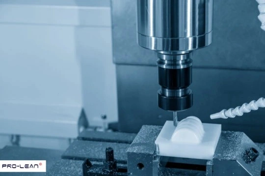 CNC milling a white plastic part, showcasing precise Delrin/Acetal machining.