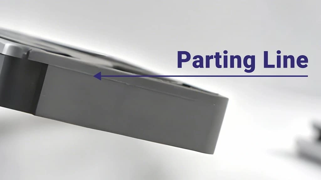 An illustration of the parting line in an injection molding part