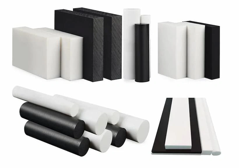 Rods, blocks, and strips of Teflon plastic as raw materials for CNC machining