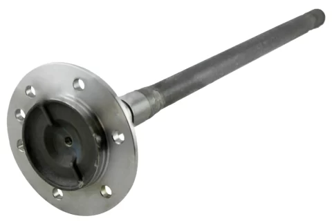 Automotive axle shaft with reamed flange bolt holes and splined drive end