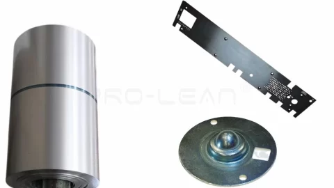 A coil of raw low-carbon steel sheet and stamping parts side by side