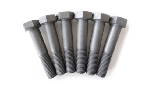 Sherardized hex bolts with a thin, matt grey zinc alloy coating