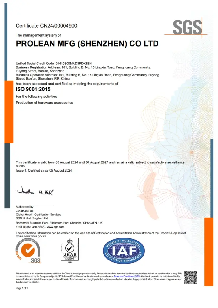 SGS ISO 9001:2015 certificate CN24/00004900