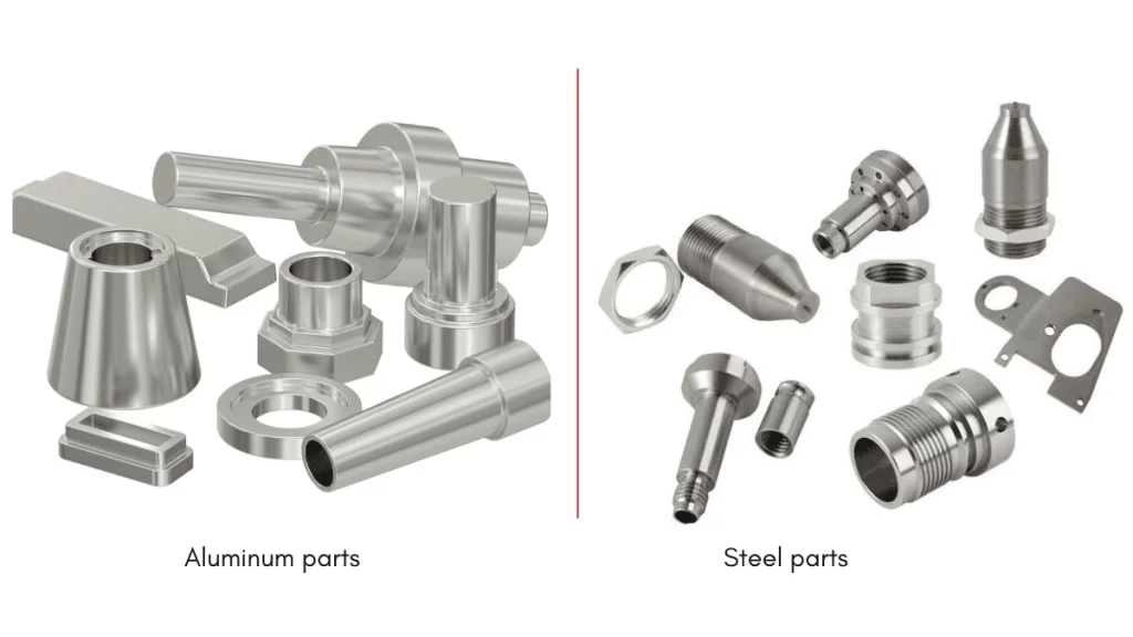 An image showing steel vs aluminum parts side-by-side 