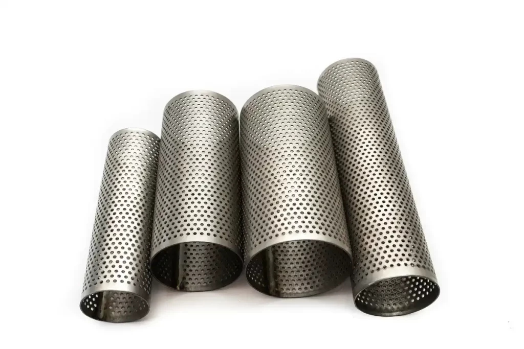 A perforated Grade 3 titanium sheet with holes.