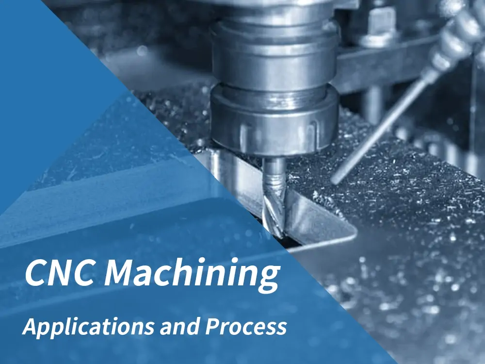 CNC machinery with text "CNC Machining Applications and Process