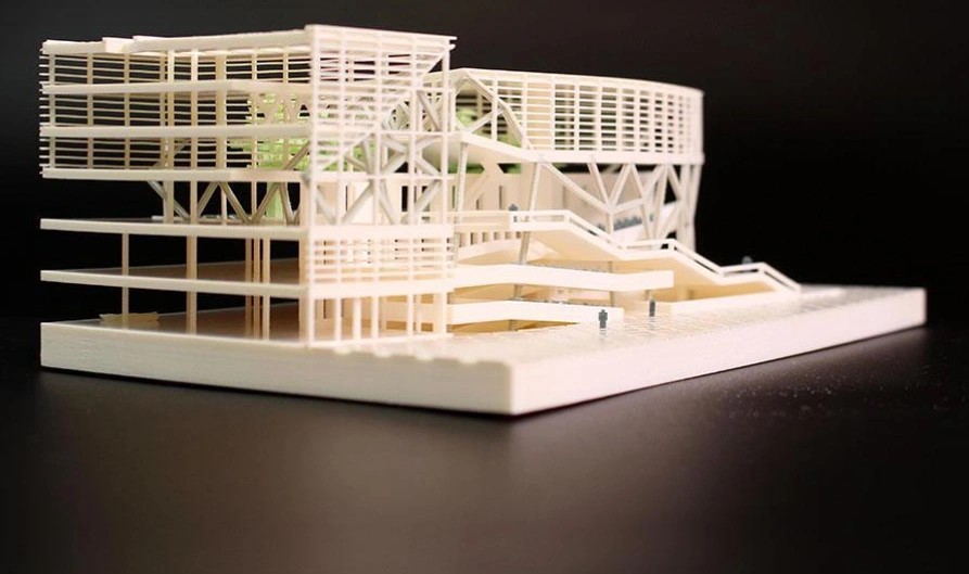 A white architectural model built through FDM method