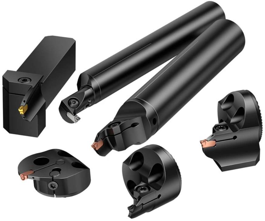 A set of precision metal lathe grooving and cutting tools with carbide inserts