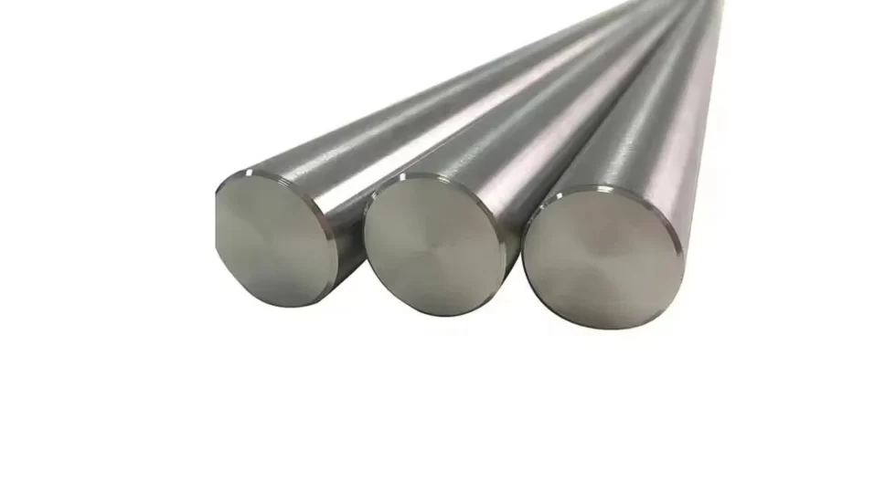 A close-up image of an ASTM F67 Grade 4 titanium rod.