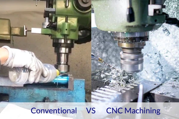 Side-by-side comparison of conventional machining and CNC machining processes in action| ProleanTech