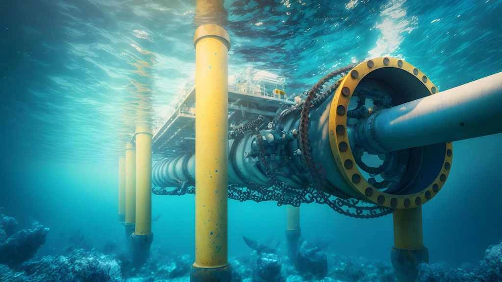 An image showing a CuNi piping connection under seawater 