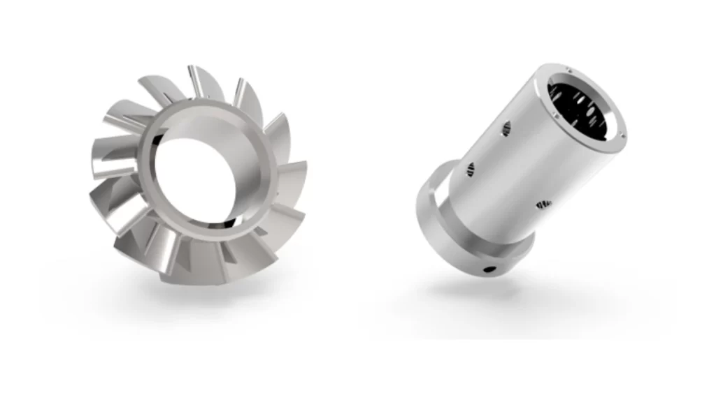 Image showing precise machining of titanium and steel parts side by side