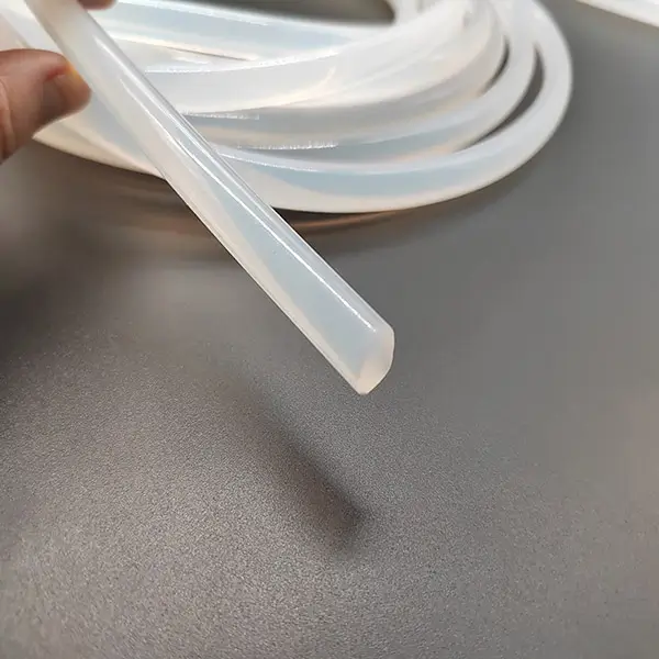 A close view of platinum cured silicone tube, white in color