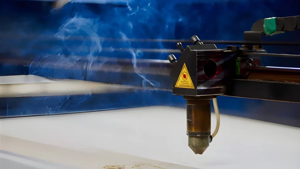 A Close-up of CO2 laser cutter.