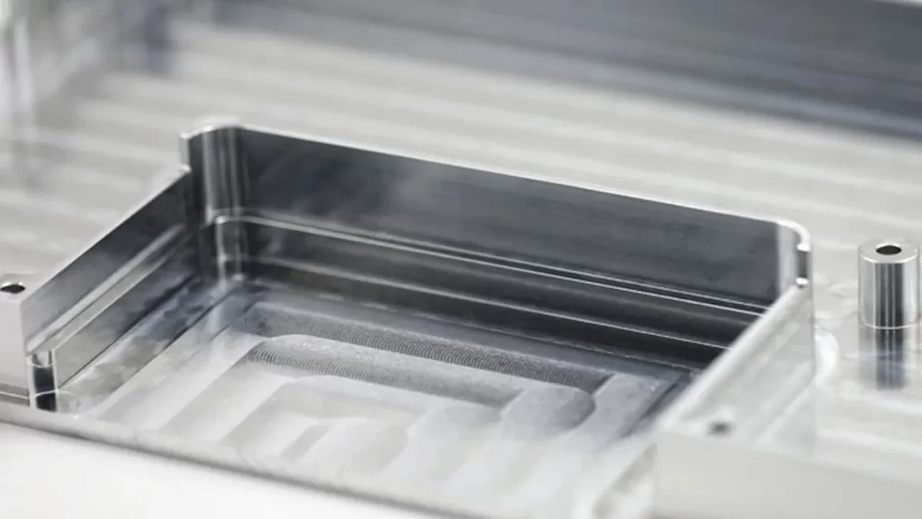 A close-up of a precision-machined metal component