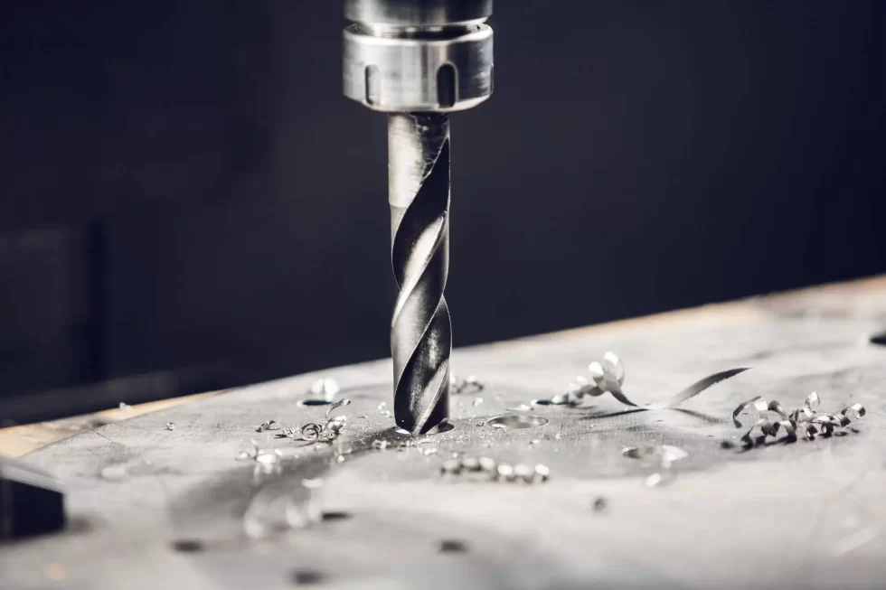CNC drilling operation on titanium.