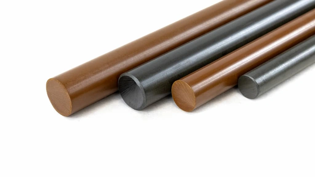 An image showing four rods of Vespel plastic material