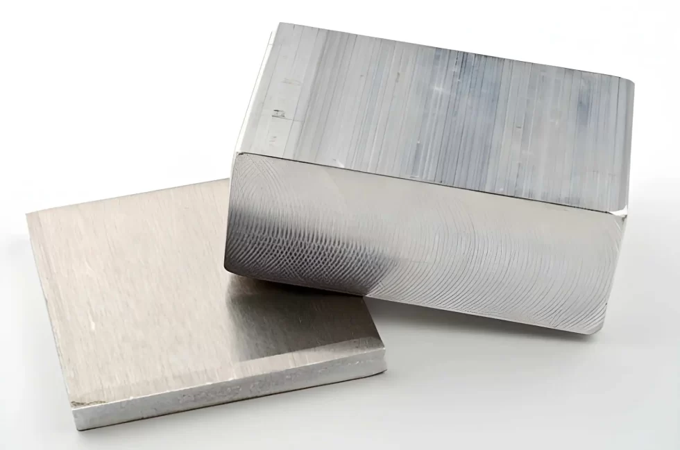 Rectangular solid 6063 aluminum block displayed in a white background.