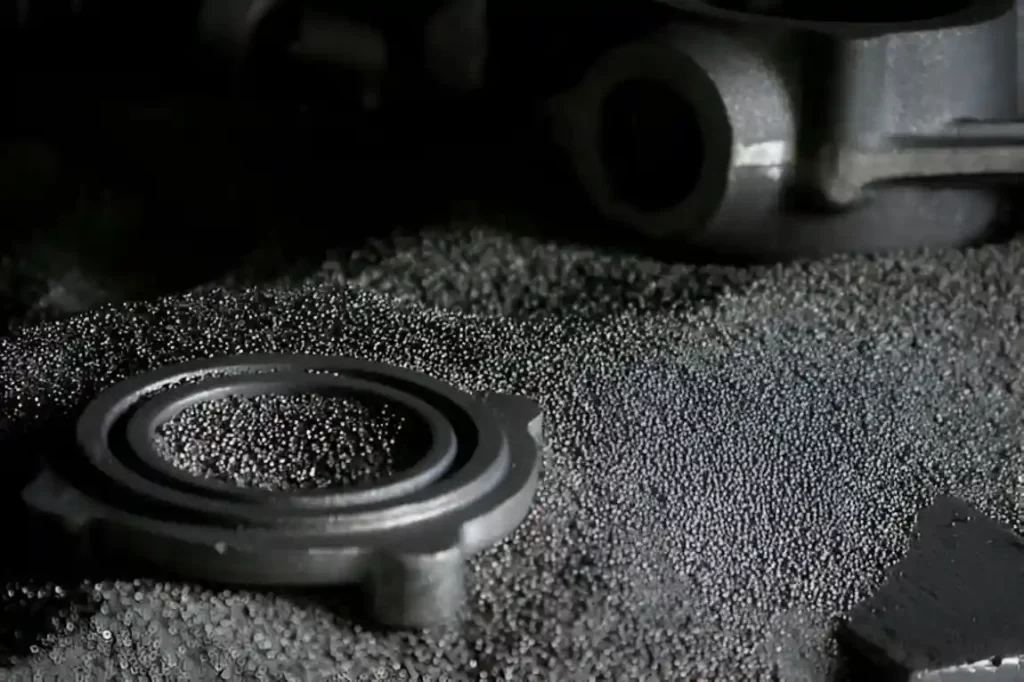 A metal part with a smooth, matte surface showing a bead blast finish.