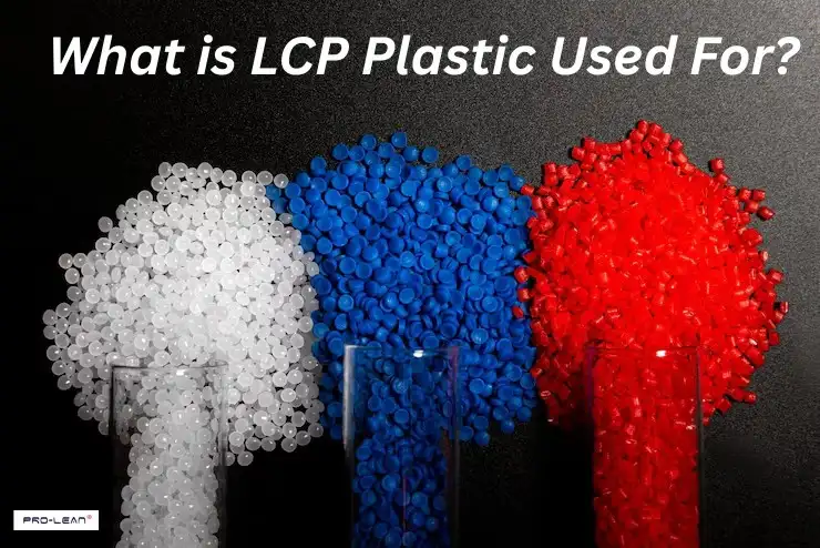Red, blue, and white LCP plastic pellets.