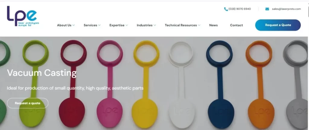 Screenshot of LPE Vacuum Casting service page.