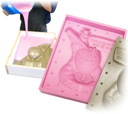 A tin patten and half section of silicone mold cavity