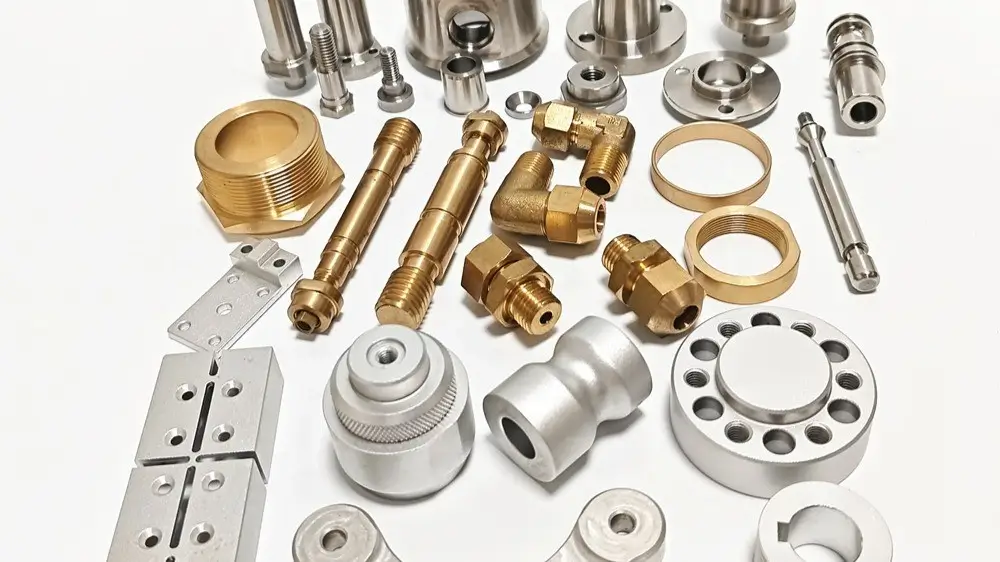 Automotive parts made of brass in golden and silver colour.