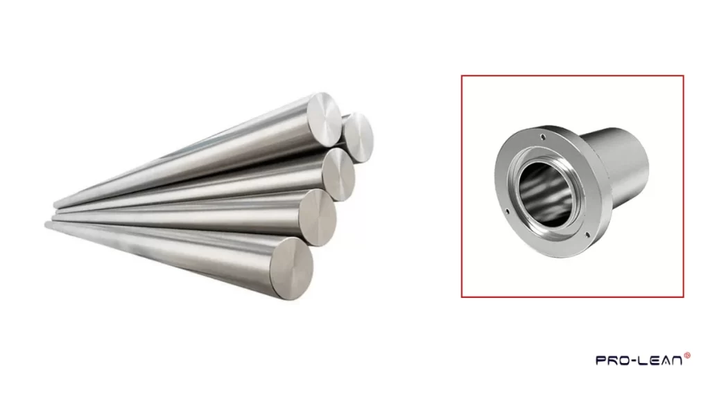 An image of raw steel blocks and a machined part