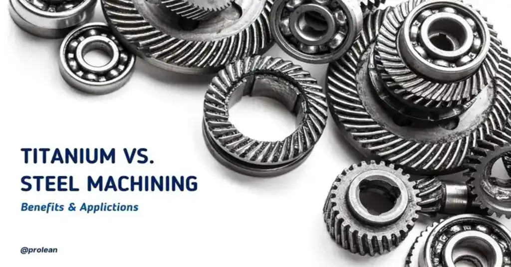Feature image depicting titanium vs steel machined parts with highlighted text