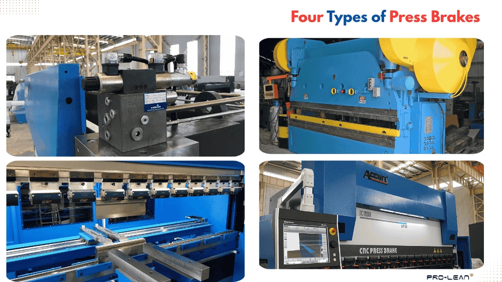 An image showing hydraulic, mechanical, electric, and CNC press brake machines