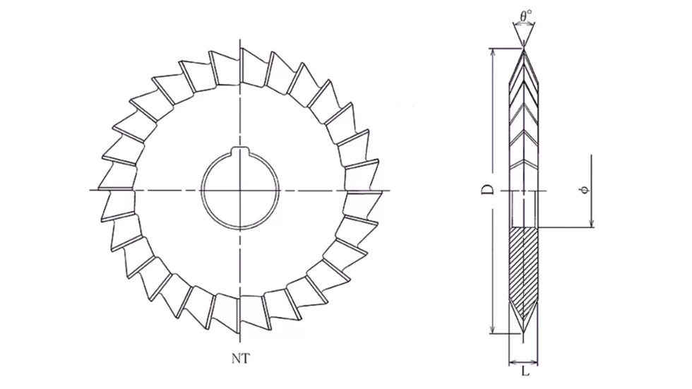 An illustration of angular milling with the tool shown.