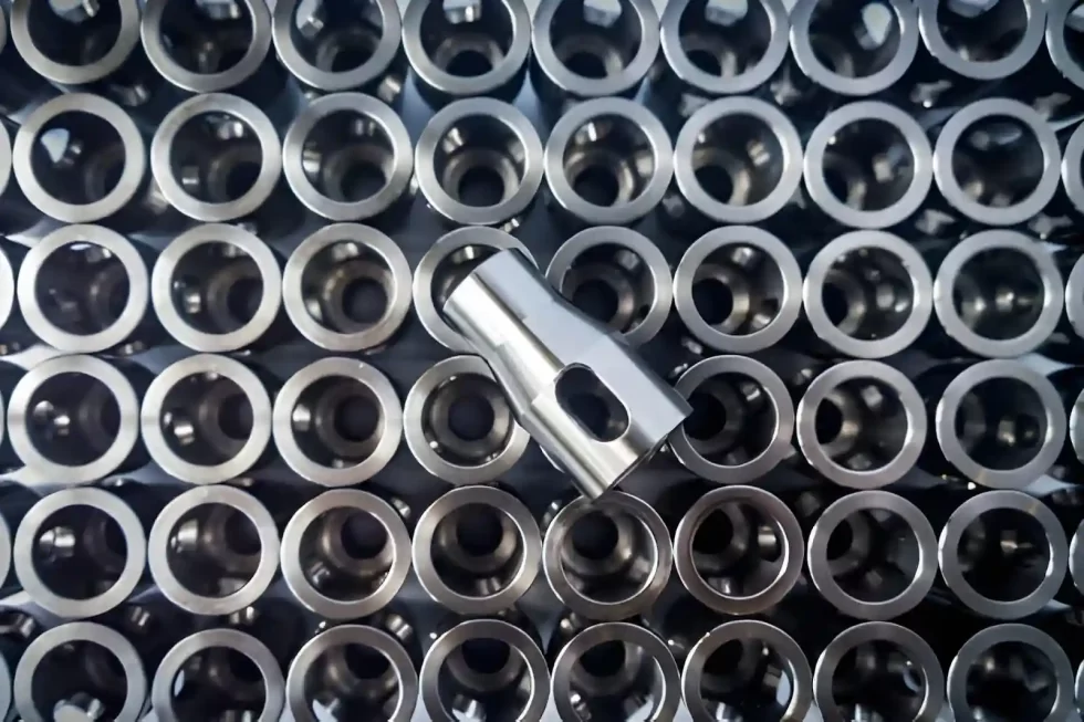 Polished stainless steel parts freshly machined, ready for assembly.