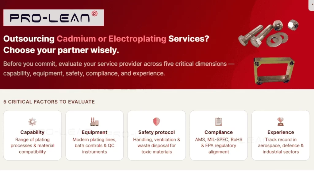 A text image about 5 critical factors to consider while choosing cadmium plating services