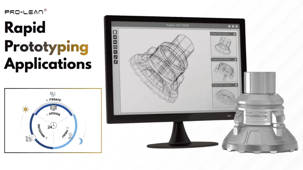 Blog’s feature image showing a designed prototype on PC and fabricated item, along with title text “Rapid Prototyping Applications”