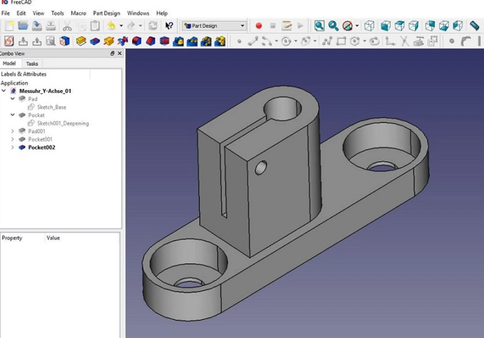 CAD software interface showing 3D mechanical part design for CNC machining
