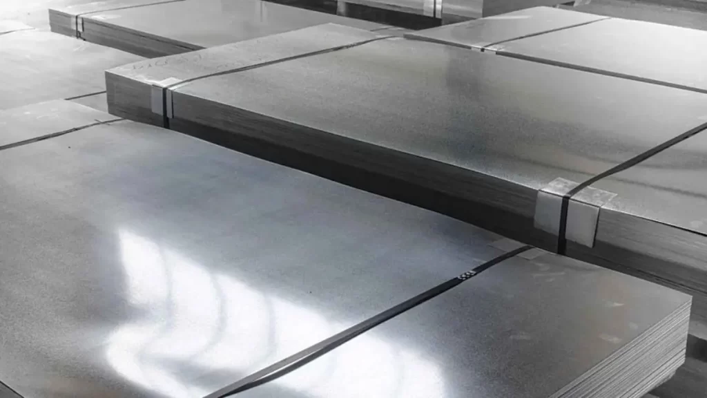 An image showing UV-resistant anodized metal sheets with a smooth, protective finish.